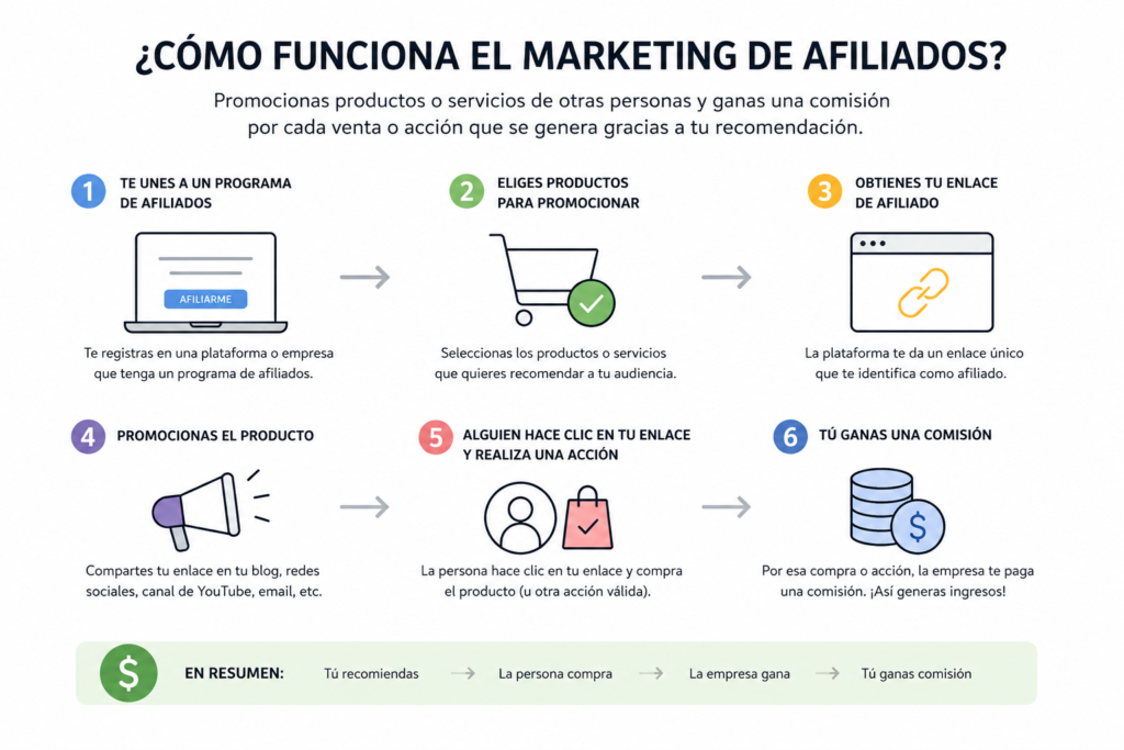 Esquema de cómo funciona el marketing de afiliados